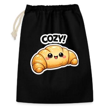 Kuscheliges Croissant-Kawaii - Geschenkbeutel aus Baumwolle (30 x 45 cm) - Schwarz - Vorne