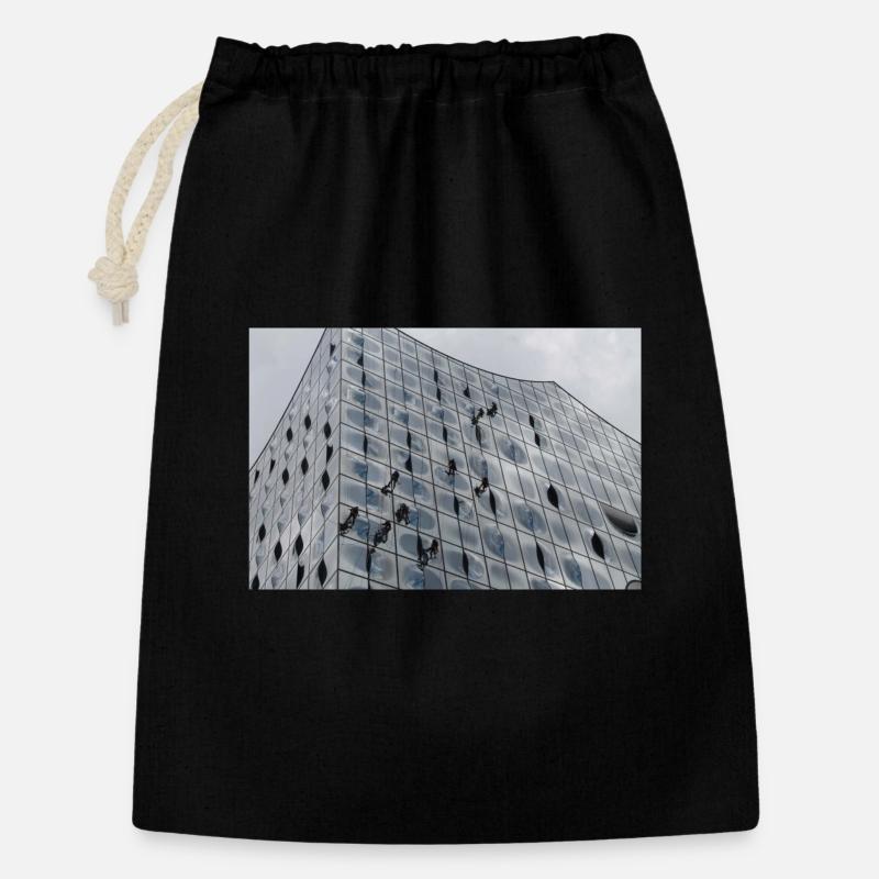 Elbphilharmonie mit Fensterputzern - Geschenkbeutel aus Baumwolle (30 x 45 cm) - Schwarz