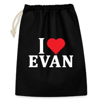 T-Shirt Ich liebe Evan T-Shirt Geschenkidee - Geschenkbeutel aus Baumwolle (30 x 45 cm) - Schwarz - Vorne