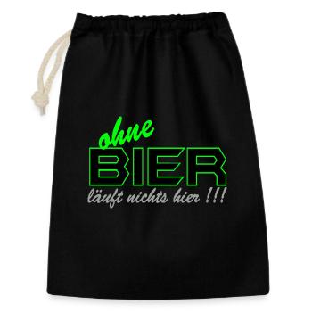 Bier - Läuft nichts hier - Geschenkbeutel aus Baumwolle (30 x 45 cm) - Schwarz - Vorne