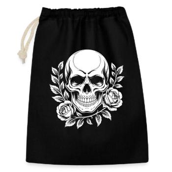 Monochromer Totenkopf mit Rosenzweig - Geschenkbeutel aus Baumwolle (30 x 45 cm) - Schwarz - Vorne
