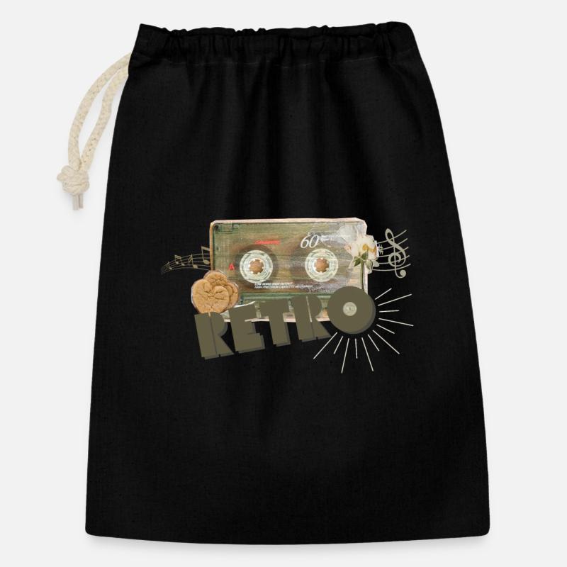 Retro Cassette Collage - Gift Bag 30 x 45 cm - black