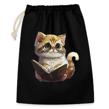 Chaton de lecture avec des lunettes Chat de lecture - Sac cadeau 30 x 45 cm - noir - Devant