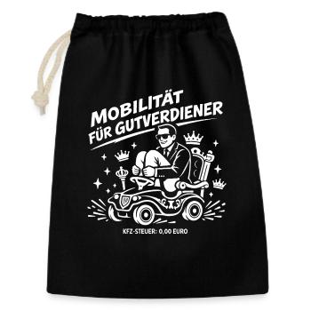 Mobilität für Gutverdiener - Geschenkbeutel aus Baumwolle (30 x 45 cm) - Schwarz - Vorne