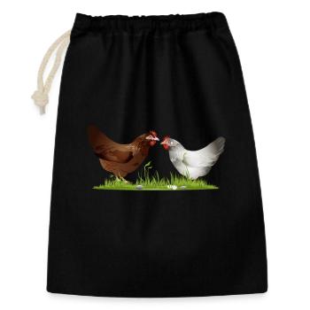 two free-running chickens on a green meadow - Gift Bag 30 x 45 cm - black - Front