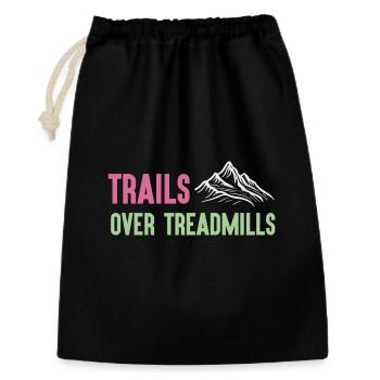 Trailrunning - Trails über Laufbänder - Geschenkbeutel aus Baumwolle (30 x 45 cm) - Schwarz - Vorne