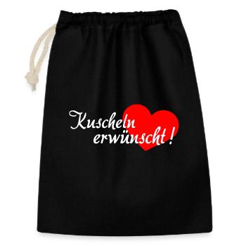 Kuscheln erwünscht - Weiß Rot - Geschenkbeutel aus Baumwolle (30 x 45 cm) - Schwarz - Vorne