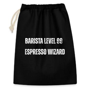 Barista Level99 Espresso Wizard - Geschenkbeutel aus Baumwolle (30 x 45 cm) - Schwarz - Vorne