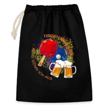 Tischtennis & Bier dass gönn ich mir - Geschenkbeutel aus Baumwolle (30 x 45 cm) - Schwarz - Vorne