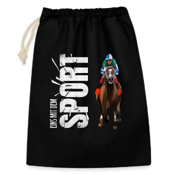 Eins mit dem Sport - Reiten - Geschenkbeutel aus Baumwolle (30 x 45 cm) - Schwarz - Vorne