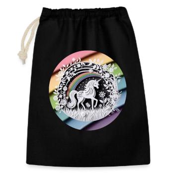 Niedliches Einhorn Regenbogen Scherenschnitt - Geschenkbeutel aus Baumwolle (30 x 45 cm) - Schwarz - Vorne
