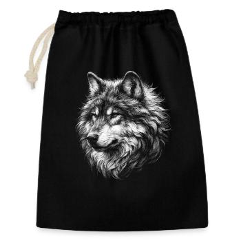 Mystisches Wolfs-Portrait Motiv - Geschenkbeutel aus Baumwolle (30 x 45 cm) - Schwarz - Vorne