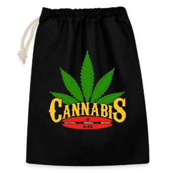 Cannabis-Logo mit Blatt und 420 Details - Geschenkbeutel aus Baumwolle (30 x 45 cm) - Schwarz - Vorne