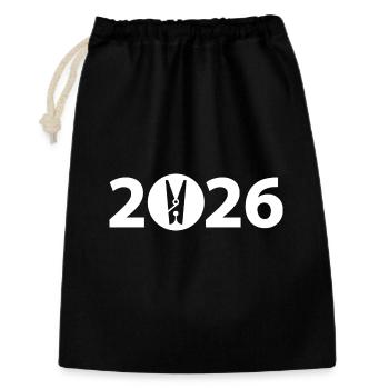 Wäscheklammer, Wäscherei 2026 - Geschenkbeutel aus Baumwolle (30 x 45 cm) - Schwarz - Vorne