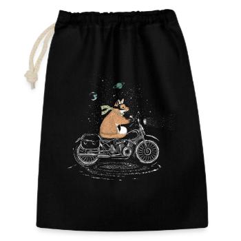 Abenteuer-Fuchs auf Motorrad im Sternenuniversum - Geschenkbeutel aus Baumwolle (30 x 45 cm) - Schwarz - Vorne