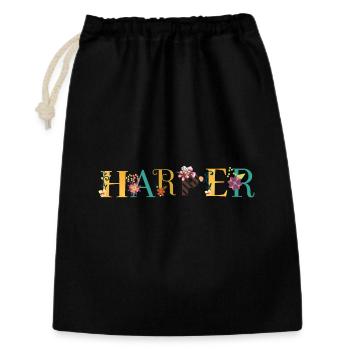 HARPER Namenskunst mit gestickten Blumen - Geschenkbeutel aus Baumwolle (30 x 45 cm) - Schwarz - Vorne