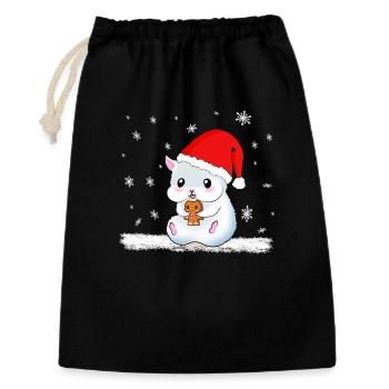 Hamster Weihnachten Süß Keks Schnee Geschenk Niedl - Geschenkbeutel aus Baumwolle (30 x 45 cm) - Schwarz - Vorne