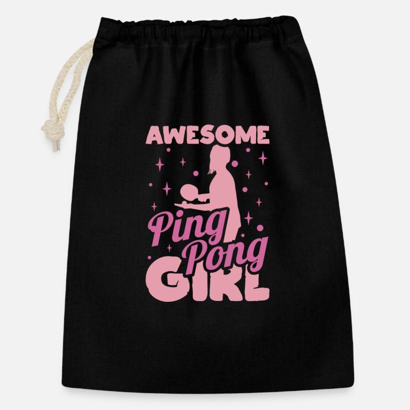 Ping Pong Mädchen - Geschenkbeutel aus Baumwolle (30 x 45 cm) - Schwarz