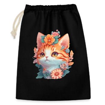 Rote Katze mit Blumen - Geschenkbeutel aus Baumwolle (30 x 45 cm) - Schwarz - Vorne
