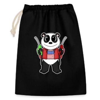 Tankwart Panda Tankstelle - Geschenkbeutel aus Baumwolle (30 x 45 cm) - Schwarz - Vorne