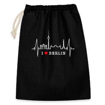 Berlin Skyline Herzschlag Herz Liebe Love Berliner - Geschenkbeutel aus Baumwolle (30 x 45 cm) - Schwarz - Vorne