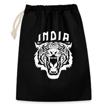 Indien - Tigerkopf - Geschenkbeutel aus Baumwolle (30 x 45 cm) - Schwarz - Vorne