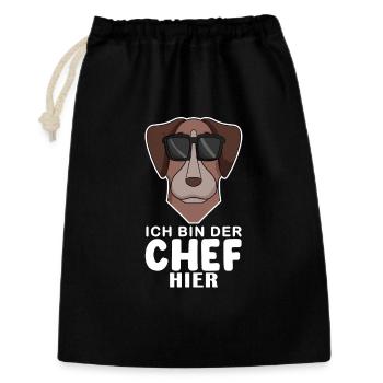 Chef Spruch Anführer Hund Pointer Motiv - Geschenkbeutel aus Baumwolle (30 x 45 cm) - Schwarz - Vorne