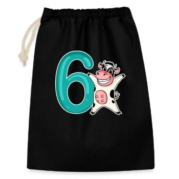 Motif 6ème anniversaire vache - Six ans - Sac cadeau 30 x 45 cm - noir - Devant