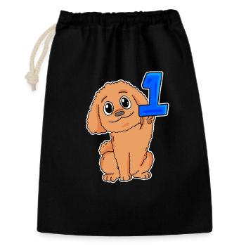 Zahl 1 Nummer Eins - Hund Motiv - Geschenkbeutel aus Baumwolle (30 x 45 cm) - Schwarz - Vorne