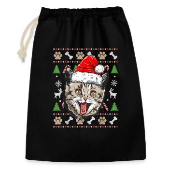 Hässliche Weihnachten Pullover Katze Humor Weihnachten Lustiges Geschenk - Geschenkbeutel aus Baumwolle (30 x 45 cm) - Schwarz - Vorne