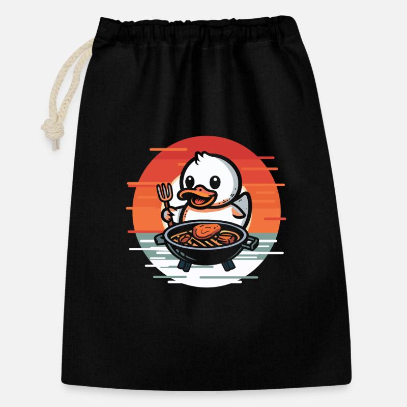 Grillen Ente Gummiente Badeente Barbeque Grill - Geschenkbeutel aus Baumwolle (30 x 45 cm) - Schwarz