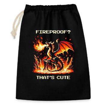 Feuerfest? Niedlich. | Fantasy Drache Pixel Art - Geschenkbeutel aus Baumwolle (30 x 45 cm) - Schwarz - Vorne