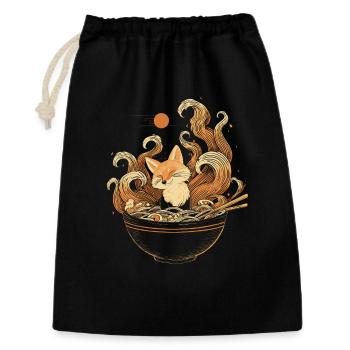 Kawaii Kitsune Fox Entspannt Sich In Ramen Bowl - Geschenkbeutel aus Baumwolle (30 x 45 cm) - Schwarz - Vorne
