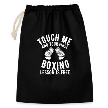 Boxing Top Design - Erste Boxstunde ist kostenlos  - Geschenkbeutel aus Baumwolle (30 x 45 cm) - Schwarz - Vorne