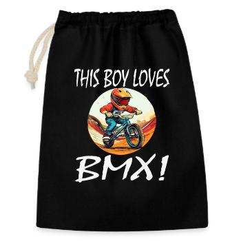 Junge liebt BMX - Geschenkbeutel aus Baumwolle (30 x 45 cm) - Schwarz - Vorne