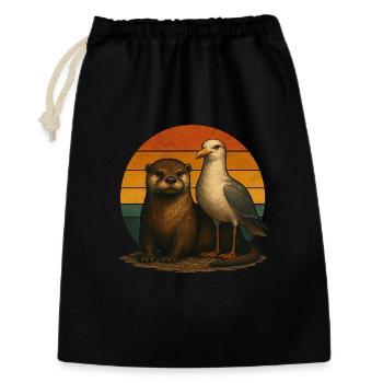 Otter Möwe Retro Tierfreunde - Geschenkbeutel aus Baumwolle (30 x 45 cm) - Schwarz - Vorne
