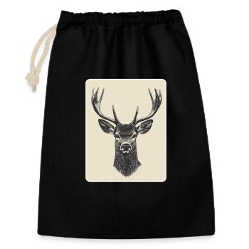 Rentier Hirsch Geweih Reindeer Vintage - Geschenkbeutel aus Baumwolle (30 x 45 cm) - Schwarz - Vorne