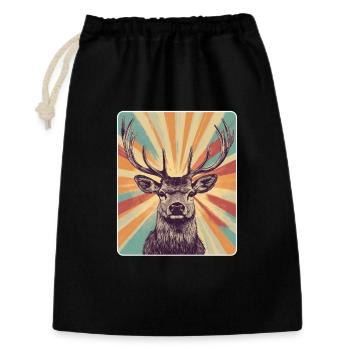 Rentier Hirsch Geweih Reindeer Vintage - Geschenkbeutel aus Baumwolle (30 x 45 cm) - Schwarz - Vorne