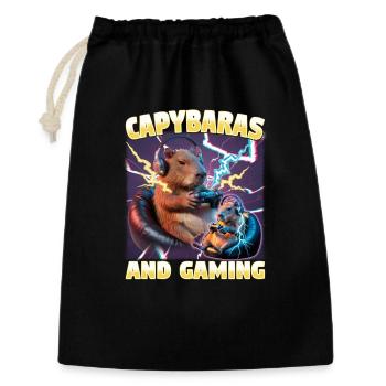 Joueur Drôle de Capybara - Sac cadeau 30 x 45 cm - noir - Devant
