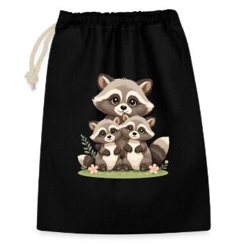 Raccoon Familien Trio Illustration - Geschenkbeutel aus Baumwolle (30 x 45 cm) - Schwarz - Vorne