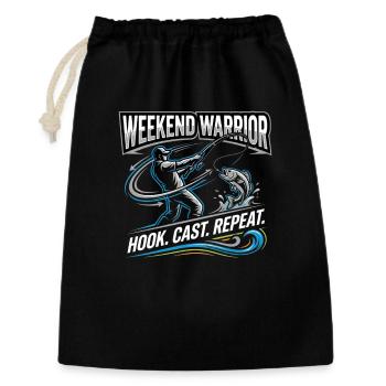Weekend Warrior Hook Cast Repeat Angler - Geschenkbeutel aus Baumwolle (30 x 45 cm) - Schwarz - Vorne