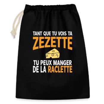 Raclette-Humor, solange du deine Zezette siehst - Geschenkbeutel aus Baumwolle (30 x 45 cm) - Schwarz - Vorne