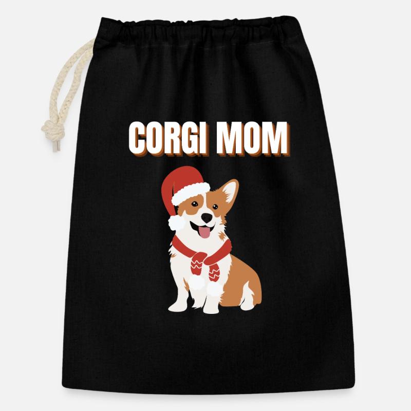 Corgi-Mama Weihnachtshund - Geschenkbeutel aus Baumwolle (30 x 45 cm) - Schwarz