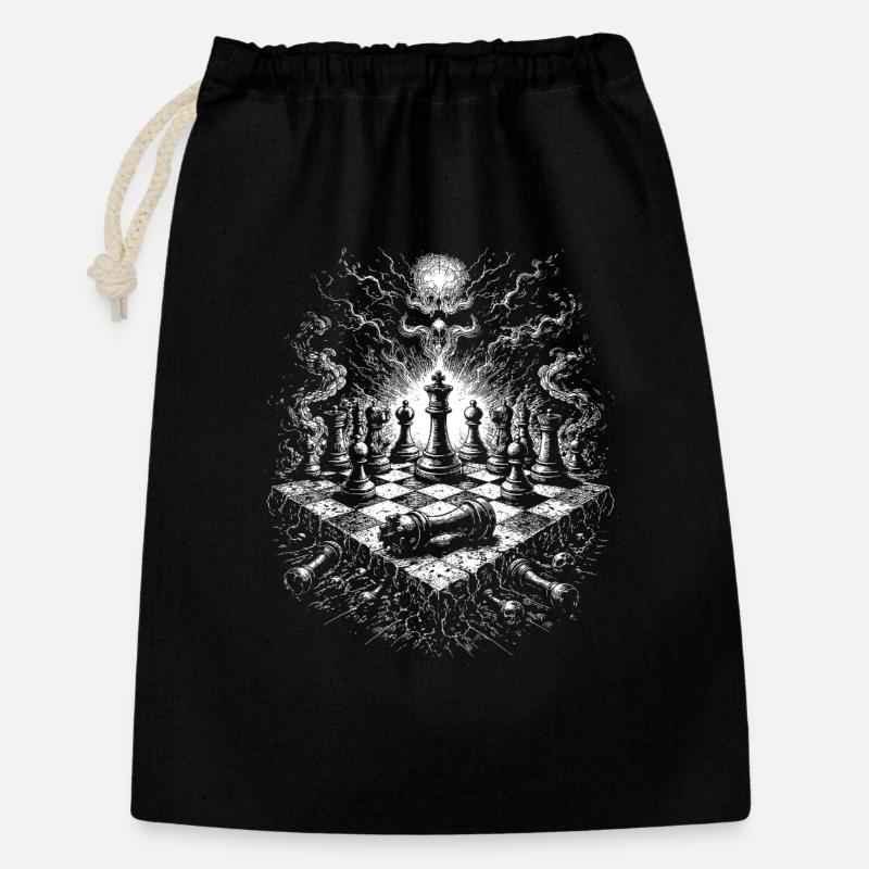 Scène du plateau gothique du crâne d’échecs - Sac cadeau 30 x 45 cm - noir