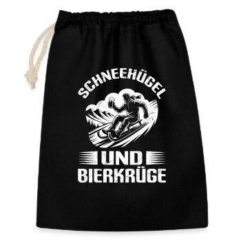 Rodel Piste SCHNEEHÜGEL UND BIERKRÜGE LUSTIG - Geschenkbeutel aus Baumwolle (30 x 45 cm) - Schwarz - Vorne