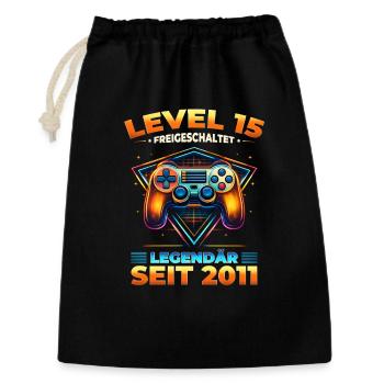 15. Geburtstag Gamer Shirt Level 15 freigeschaltet - Geschenkbeutel aus Baumwolle (30 x 45 cm) - Schwarz - Vorne