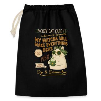 Cozy Cat Cafe My Matcha Will Make Everything Okay - Geschenkbeutel aus Baumwolle (30 x 45 cm) - Schwarz - Vorne