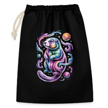 Otter Weltraum Shirt – Planet und Sterne - Geschenkbeutel aus Baumwolle (30 x 45 cm) - Schwarz - Vorne