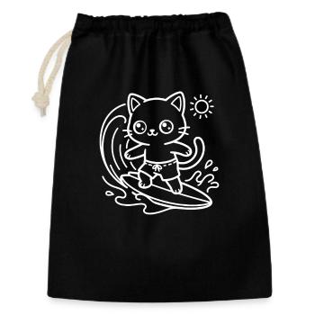 Kawaii Cat Surfer - Sac cadeau 30 x 45 cm - noir - Devant