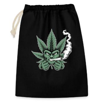 Weed Shirt – Cannabis Blatt Gesicht Kiffer - Geschenkbeutel aus Baumwolle (30 x 45 cm) - Schwarz - Vorne